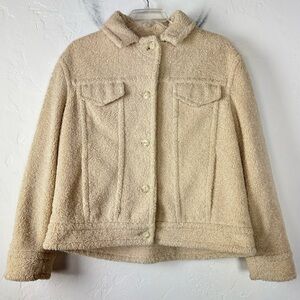 Vince Jacket Coat Sherpa Fleece Fuzzy Faux Fur Pearl‎ Cream Beige Ivory Lined